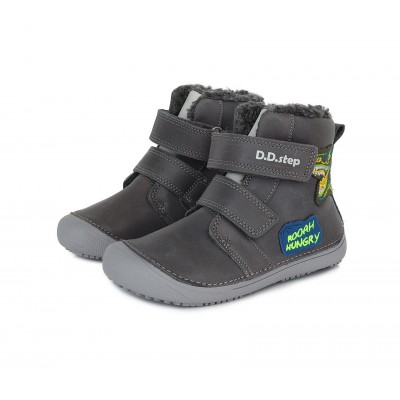 D.D. step chlapčenská detská celokožená zimná obuv Barefoot W063-968 Grey